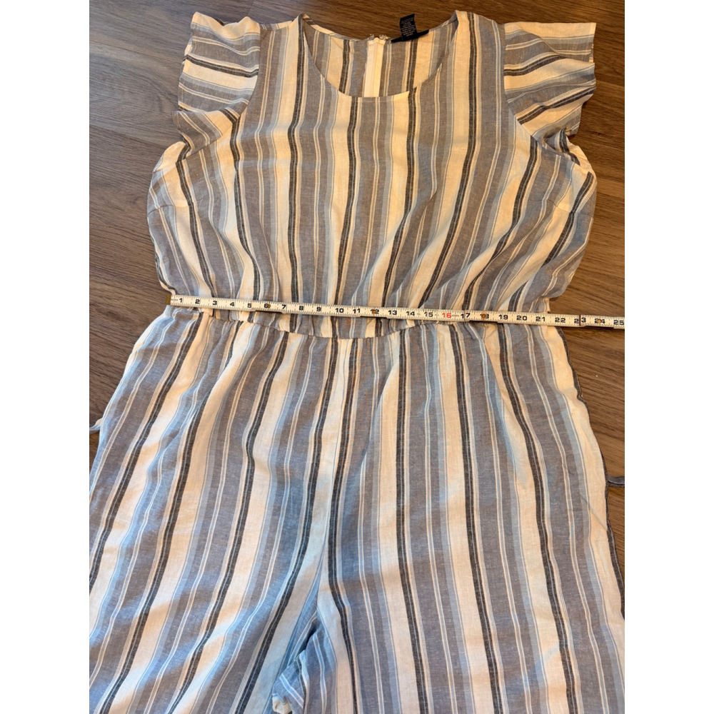 Women's LANE BRYANT Plus Size 24 Striped Jumpsuit Blue White Linen Blend Coastal - Picture 5 of 11